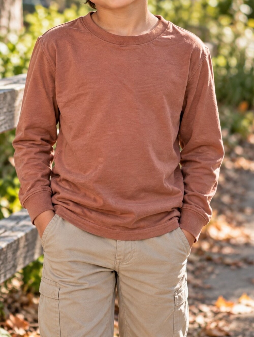 Zara Kids Terracotta Brown Long Sleeve Crewneck Tee Minimalist Fall Top Casual